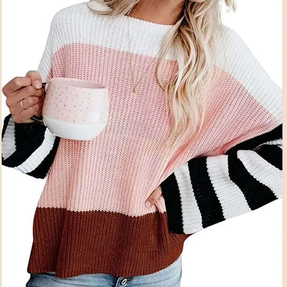 ZESICA brand loose-fit, colorblock sweater and striped batwing size L NWT